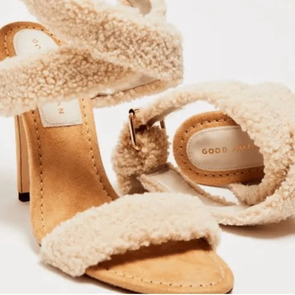Good American Sherpa Sandals Heels Size 7 - Picture 4 of 7